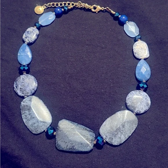 ROX By Alexa Chunky Blue Gemstone Statement Necklace - Picture 1 of 6